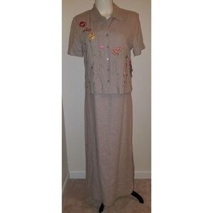 NWT Amanda Smith Petites 2-Pc Tan Dress Short-Sleeve Jacket Size 4P Linen Blend